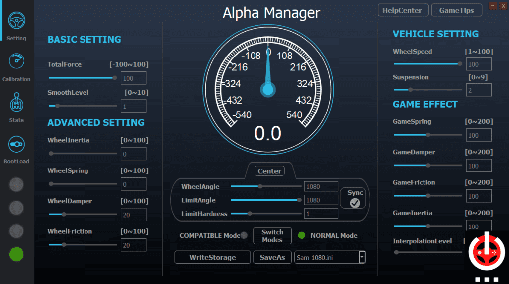 La page de réglages du Simagic Alpha Manager 